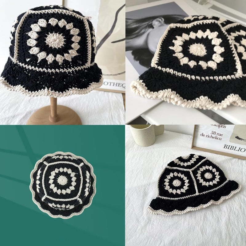 Busnos Crochet Bucket Hats for Women Handmade Hat Cute Foldable Knitted Hats for Women - Image 5